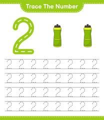 Trace the number. Tracing number with Sport Water Bottle. Educational children game, printable worksheet, vector illustration