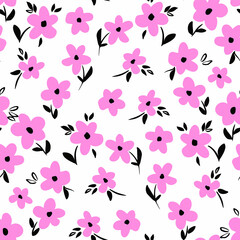 Cute Flowers background print. The drawn small flowers beautiful illustration. Design ornament pattern seamless. Vector