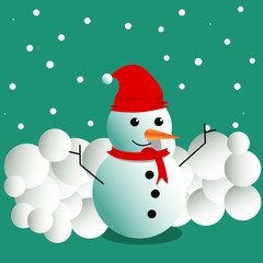 winter snowman illustration banner background snow holiday cartoon celebration graphic design white cold season red cute new year ice snowflake card scarf joy man greeting festive character art