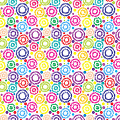 Fototapeta premium Colorful distressed edged circle pattern with dots in between