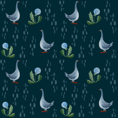 Cute watercolour pattern. Illustration with farm birds.