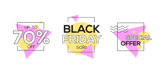 Colorful Abstract Set of black Friday 2021 sale banner  pack template premium poster vector. Black Friday sale label template design for banner, idea, cover, booklet, print, flyer, card, poster, badge
