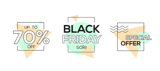 Colorful Abstract Set of black Friday 2021 sale banner  pack template premium poster vector. Black Friday sale label template design for banner, idea, cover, booklet, print, flyer, card, poster, badge