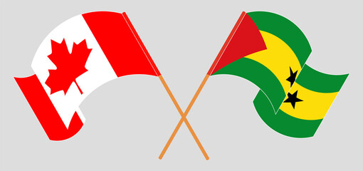Crossed and waving flags of Canada and Sao Tome and Principe