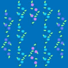Fototapeta na wymiar Vertical flower twigs on a blue background