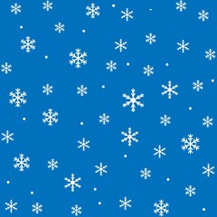 Chaotic white snowflake pattern on blue background