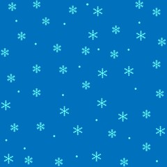 Naklejka na ściany i meble Chaotic white snowflake pattern on blue background