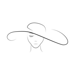 Stylized simple woman face in hat on white