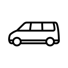 Minibus icon. Small passenger bus. Black contour linear silhouette. Side view. Vector simple flat graphic illustration. The isolated object on a white background. Isolate.