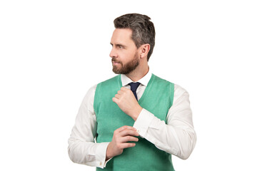mature elegant man with beard. hair and beard care. formal businessman isolated on white.