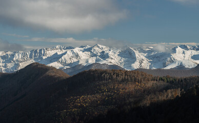 snow capped mountain in the Ariège department in the French Pyrenees seen from the Col de la Core