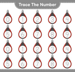 Trace the number. Tracing number with Punching Bag. Educational children game, printable worksheet, vector illustration