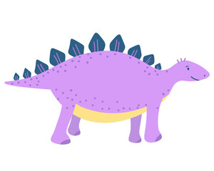 Illustration of adorable dinosaur. Cartoon dinosaur lilac color