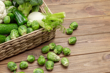 Fennel and Brussels sprouts in a wicker basket.