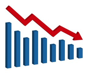 Fototapeta premium Graph with decrease report. Diagram with recession and bankruptcy progress. Business and finance vector