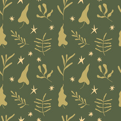 Abstract floral green leaves different shapes plants vector seamless pattern