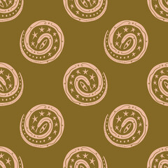 Boho circle snakes seamless pattern cloth folk print