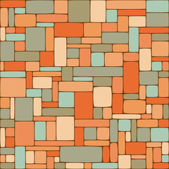 Brick wall made of stones of different sizes and colors.
