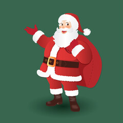 Good cheerful beautiful Santa holds on shoulder bag with gifts for Christmas stock illustration