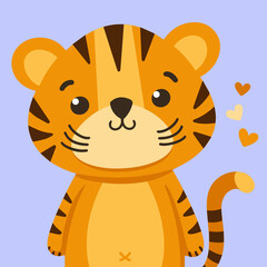 Cute vector tiger. Perfect for wallpaper, cards, stickers, poster, print, packaging, invitations, Baby shower, patterns, travel, logos etc