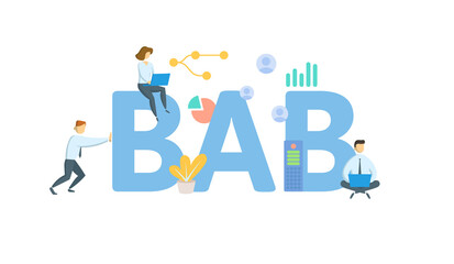 BAB, Build America Bonds. Concept with keyword, people and icons. Flat vector illustration. Isolated on white.