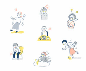体調不良の中高年女性　さまざまなシーン　セット