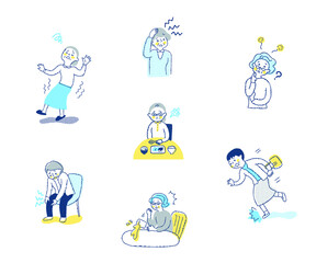 体調不良の中高年女性　さまざまなシーン　セット