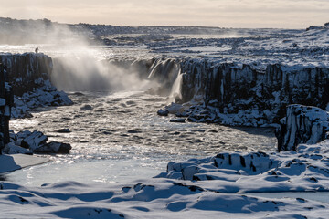 Selfoss waterfall long exposure at dawn in Vatnajokull National Park