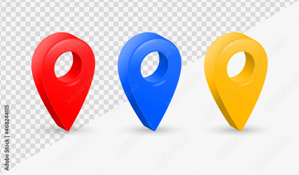 Fototapete 3D location pointer icon, Isometric red map pointers icons - place location and destination symbols - Pin marke map 3d icon