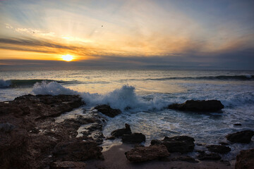 Sunrise with the rough sea on the Costa Azahar