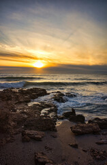 Sunrise with the rough sea on the Costa Azahar