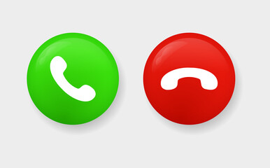 answer phone call and decline icon in modern button, accept and end call symbols 

