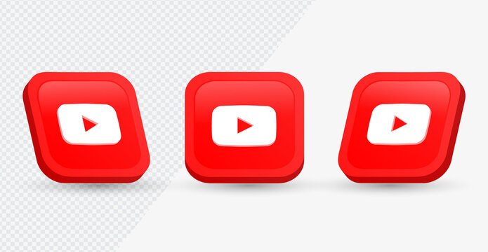 3d youtube logo in modern square for popular social media icons buttons - youtube 3d icon in round frame - youtube square Button Icon 3D - subscribe buttons - editorial network logos	