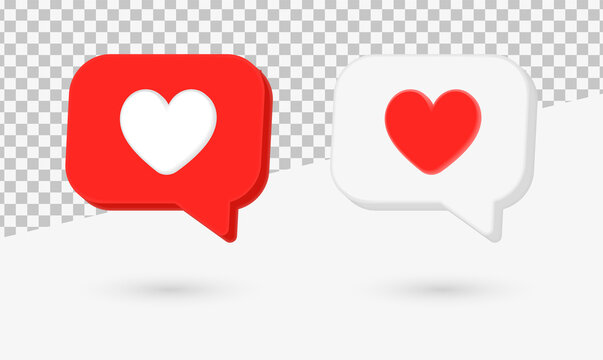 3d like love icon in modern glossy speech bubble for social media notifications icons - heart bubbles social network reactions