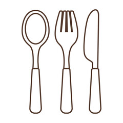 Illustration of cutlery set knife, spoon, fork. Stylized kitchen and restaurant utensil.