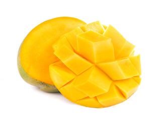 juicy, fresh exotic fruit mango on a white background