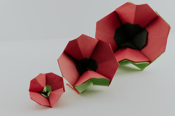 Three Paper Poppies Arranged smallest to biggest
