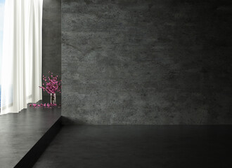 Room with empty concrete wall background in modern house, Minimal interior design of cozy home . 3D rendering