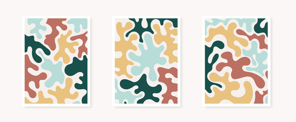 Abstract organic shapes poster collection. Matisse style inspiration. Minimalist wall decoration, print or postcard. Vector illustration, flat design