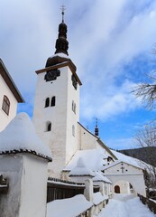 beautiful winter spain valley and its church tower - Church of the Transfiguration - obrazy, fototapety, plakaty