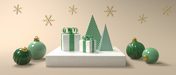Christmas gift boxes and ornaments - 3D render illustration