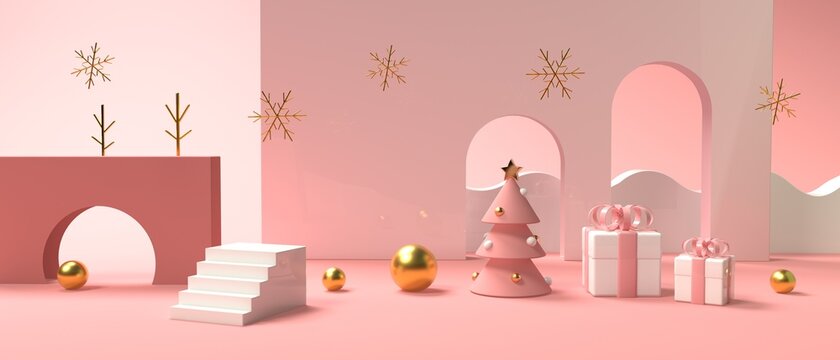Christmas decoration with geometric shapes - 3D render illustration