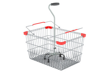 Shopping basket with adjustable quad walking cane, 3D rendering