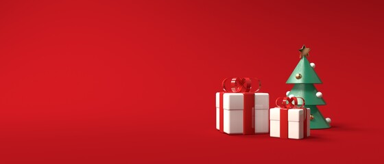 Christmas gift boxes with a small tree - 3D render illustration - obrazy, fototapety, plakaty
