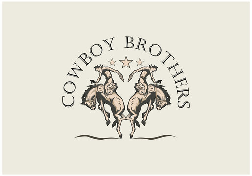 cowboy brothers logo design premium vector