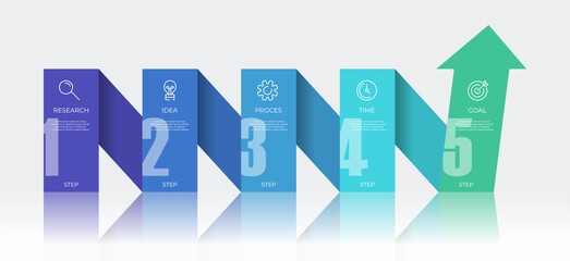 Vector infographic arrow template with 5 steps on minimalistic style with icon. Can be used for info graphics, flow charts, presentations, web sites, banners, printed materials. Business concept.