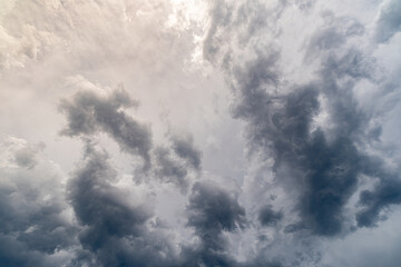 Dramatic cloudy sky. Clouds flying over the horizon, cloudscape