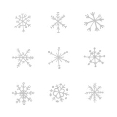 Naklejka na ściany i meble Hand drawn snowflake vector icon collection, snow symbol