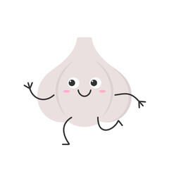 Garlic running character cartoon emotions joy happy smiling face icon beautiful vector illustration.