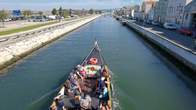 Moliceiro boat on canal of Ris de Aveiro